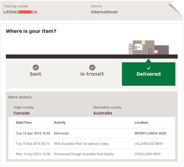 Example of a tracking page at http://aupost.com.au